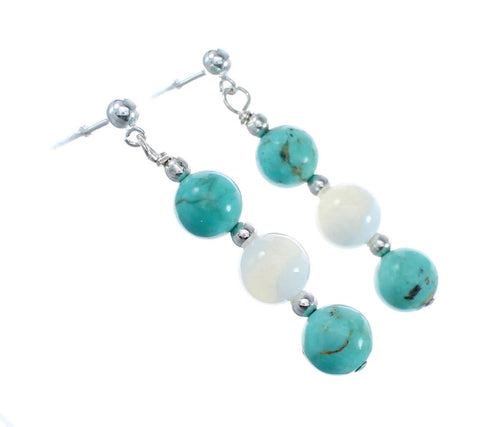 Native American Turquoise and Mother of Pearl Sterling Silver Bead Earrings JX127199